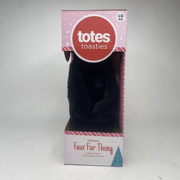 Totes Toasties Women' s Faux Fur Thong Slippers Color Black Size LG ( 8-9 ) - Picture 5 of 9